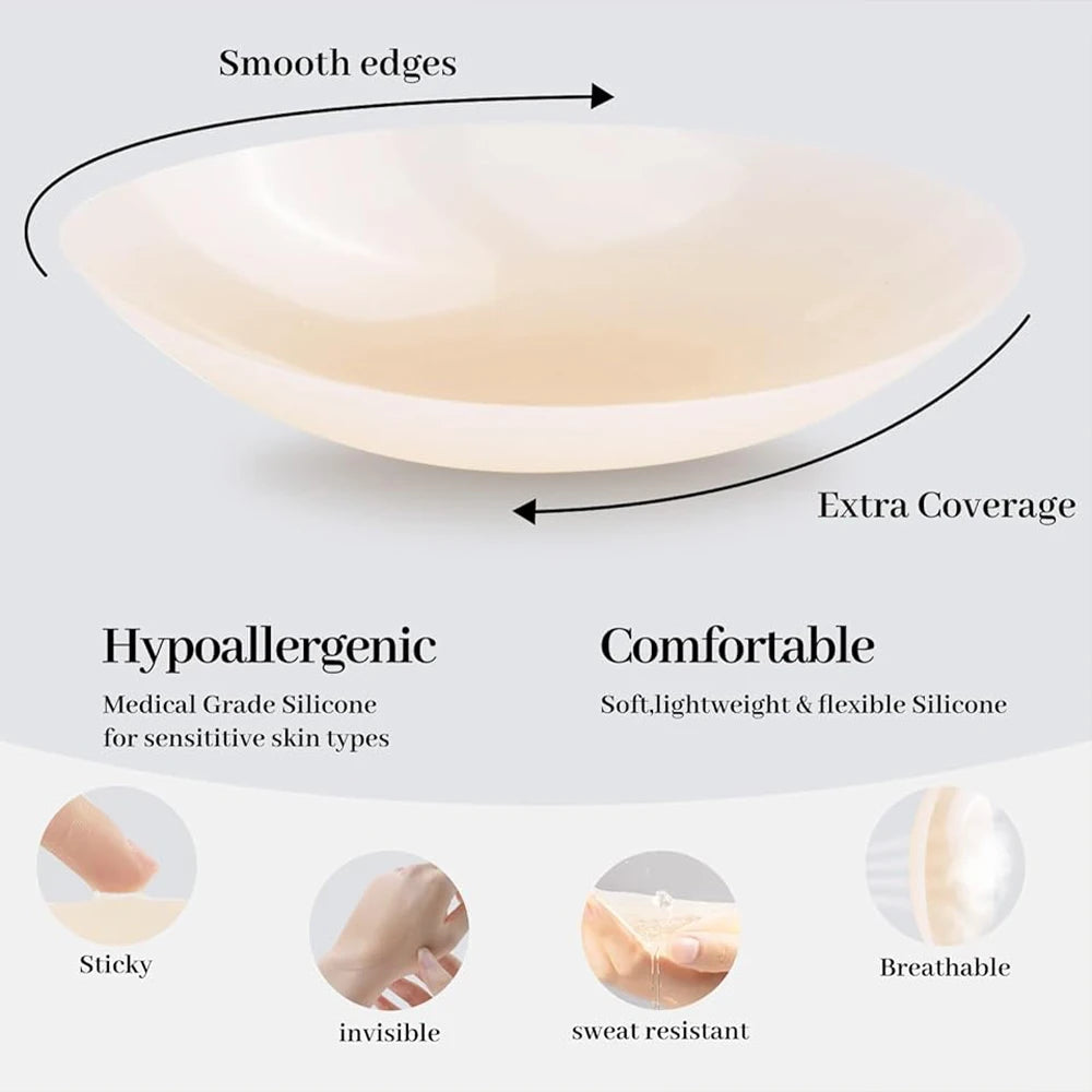 Adhesive Silicone Nipple Covers No Show Reusable Sticky Breast Pasties for Women Invisible Stick on Bra for Backless Dress
