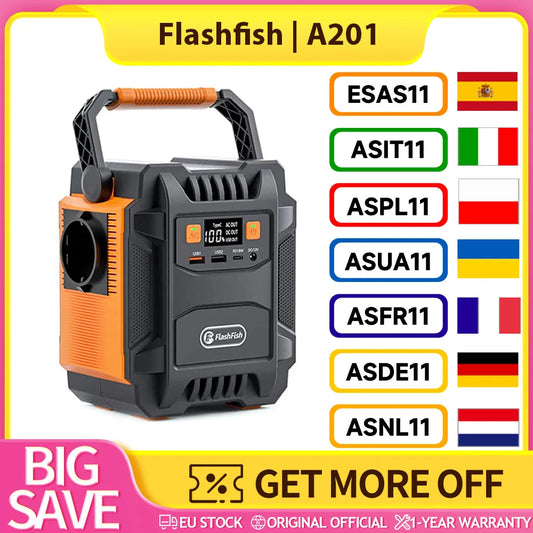Flashfish A201 200W Portable Power Station, 172.8Wh/48000Mah Solar Generator Backup Battery Pack with 220V AC Sockets, Power up to 6 Devices, 3 Ways of Recharging, 3 LED Lighting Modes, Safe Protection