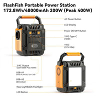 Flashfish A201 200W Portable Power Station, 172.8Wh/48000Mah Solar Generator Backup Battery Pack with 220V AC Sockets, Power up to 6 Devices, 3 Ways of Recharging, 3 LED Lighting Modes, Safe Protection